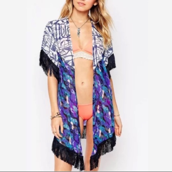 New Maaji Tassle Printed Beach Kimono, Size M - Picture 4 of 5